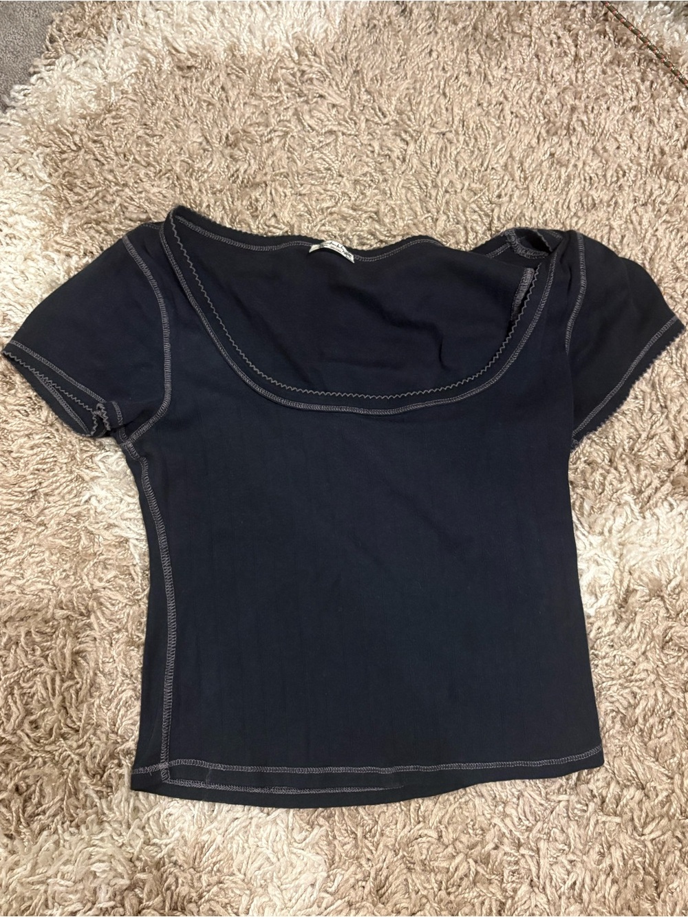 Black Short-Sleeve Cotton Scoop Neck T-shirt